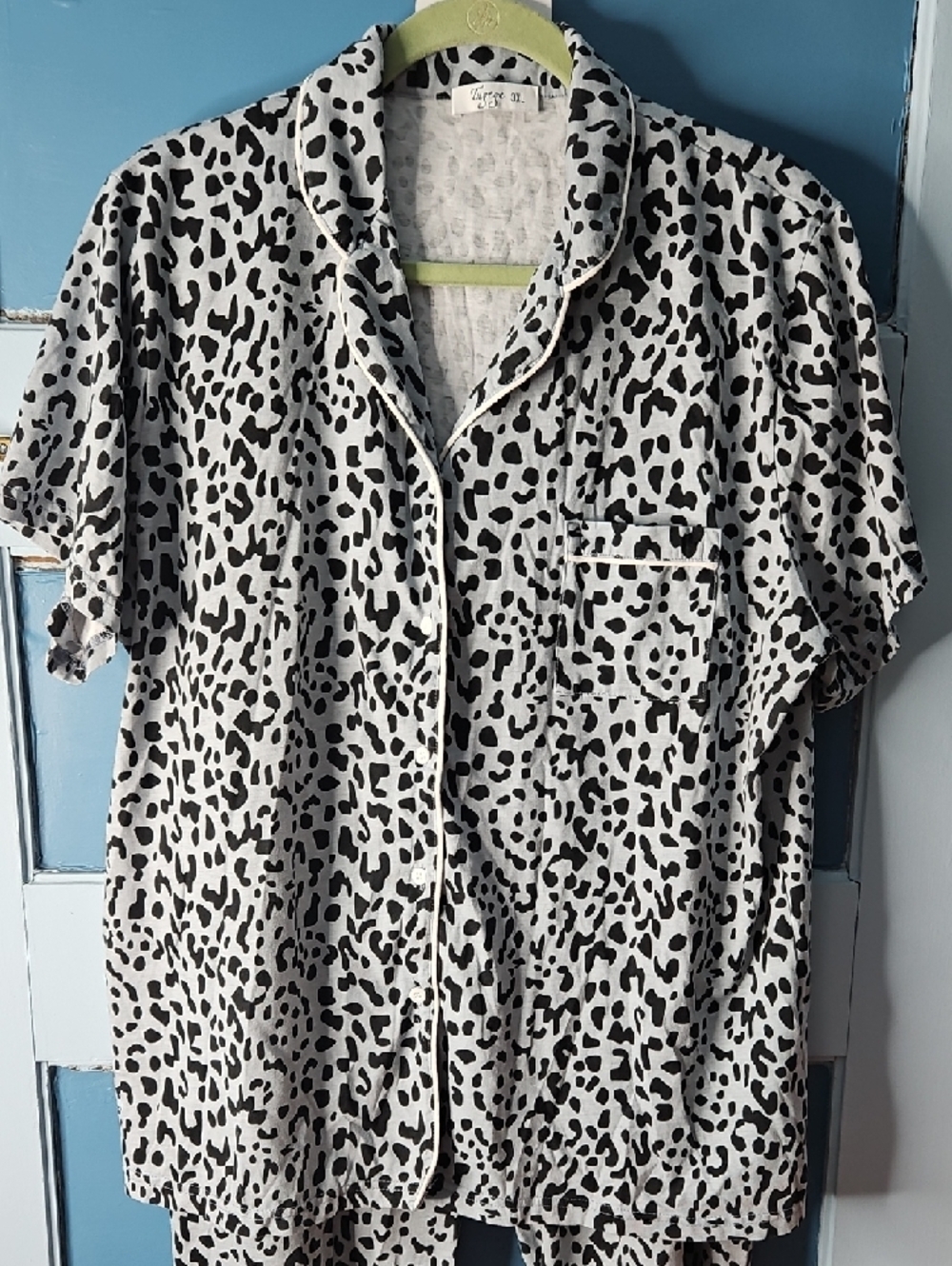 Tugege Leopard Print Short Sleeve Pajama Set - Black on White 12/14 - Picture 2 of 15